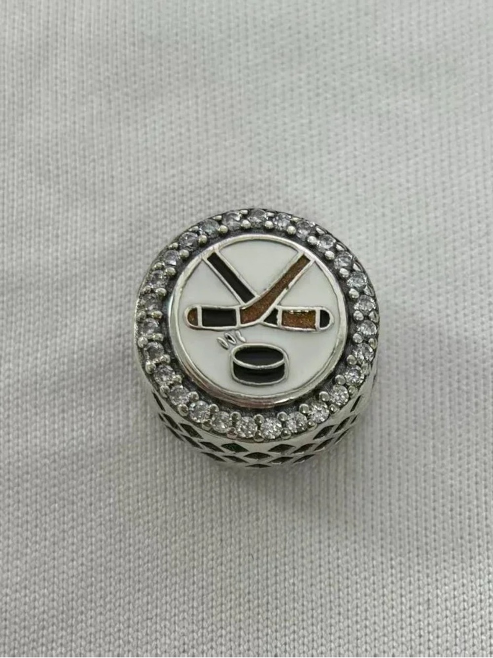 Pandora Silver Hockey Enamel Charm with Clear Stones